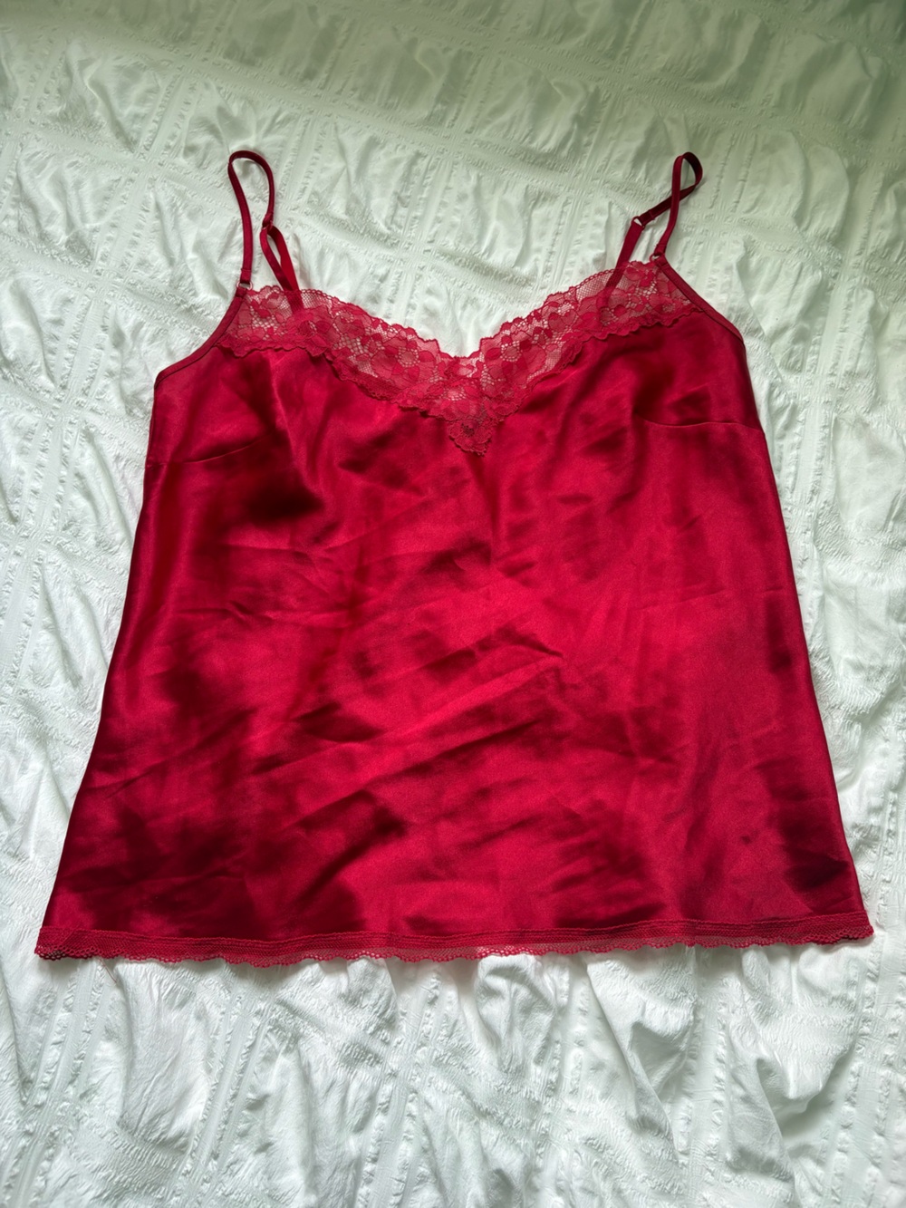 Victoria's Secret Red Satin Lace-Trim Camisole Chemise